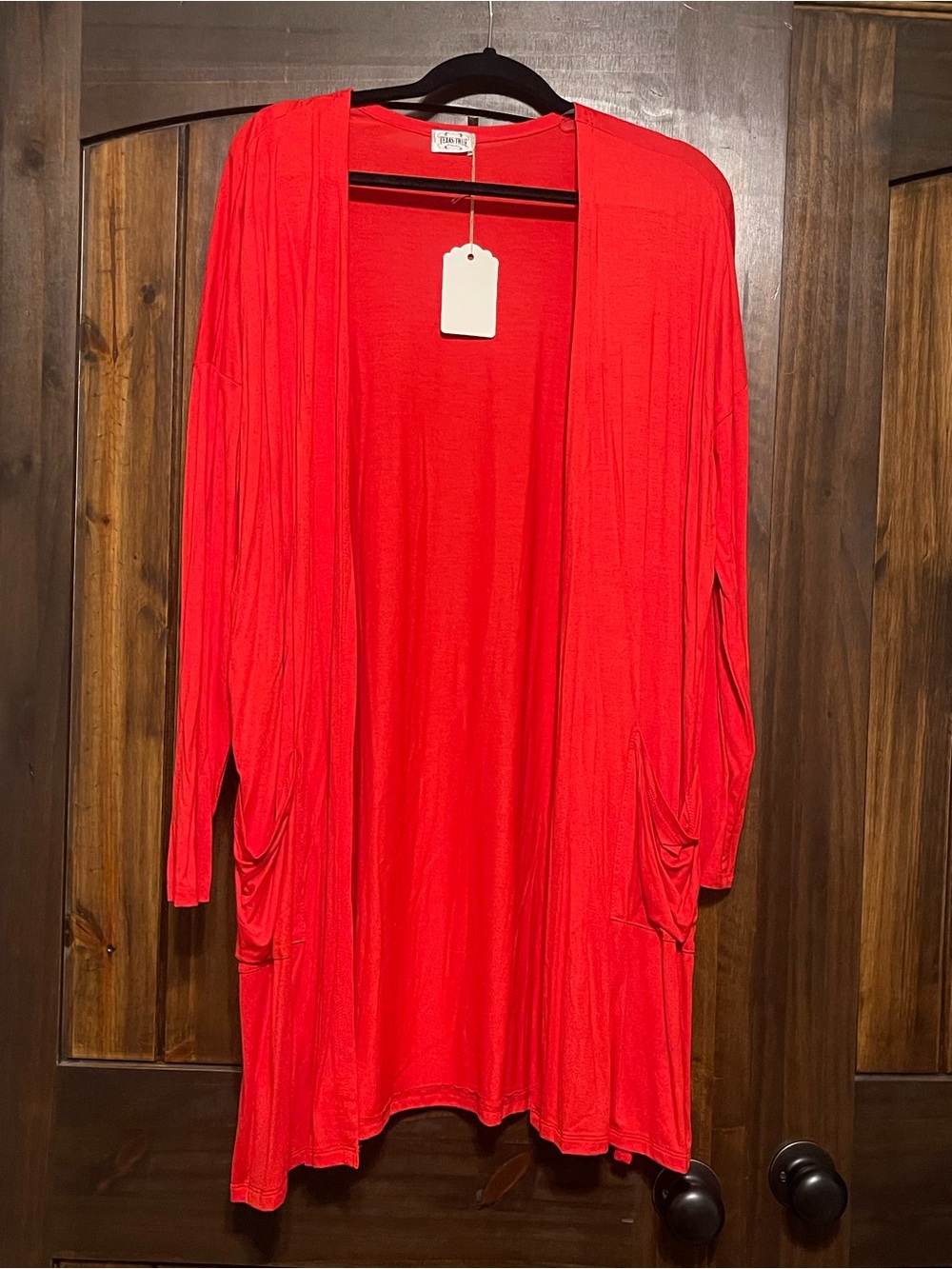 Women's Open-Front Lightweight Red Drape Cardigan